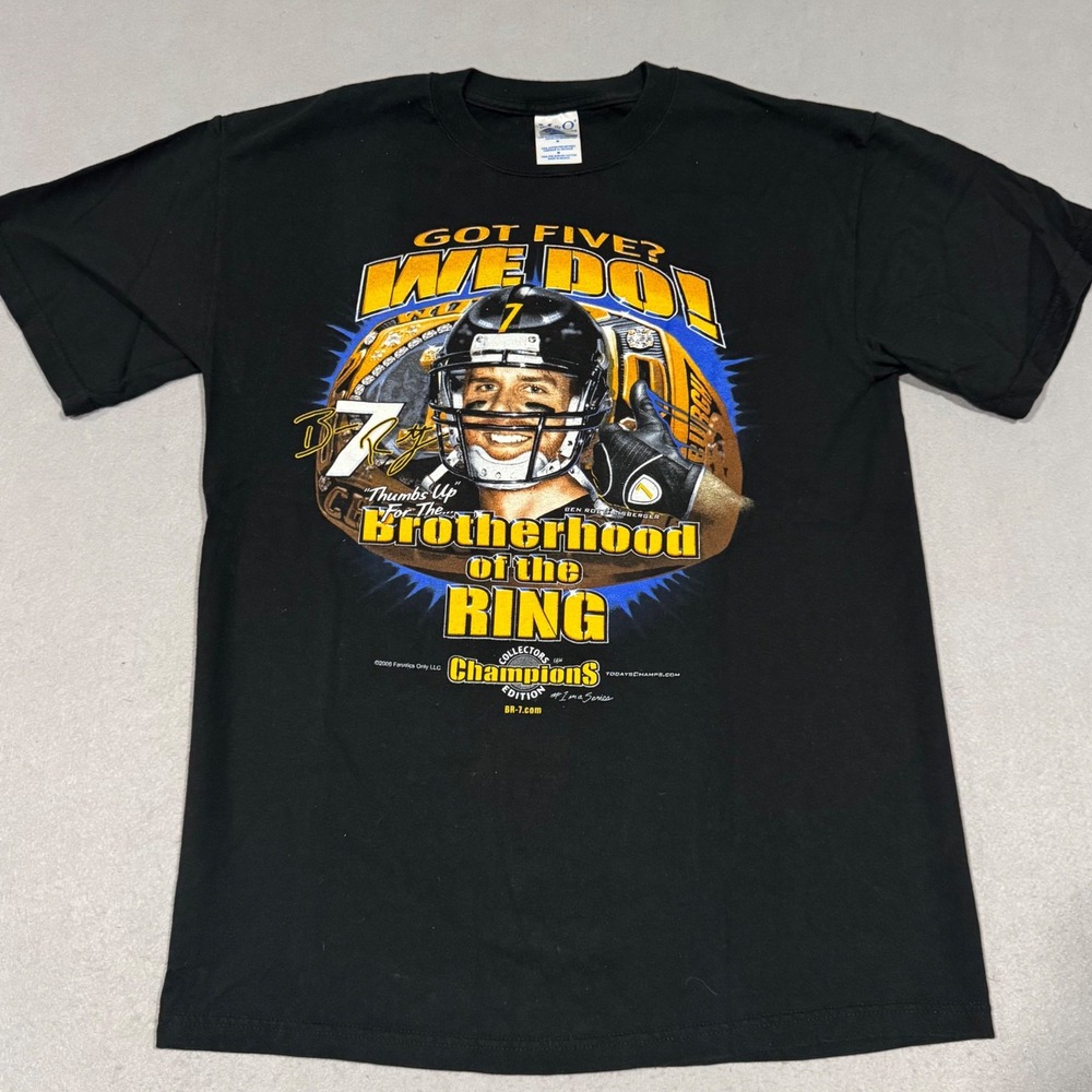 M&O Knits T-Shirt Mens Medium Black Vintage 2006 Ben Roethlisberger Steelers